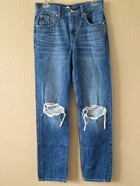 Levi's Womens Medium Wash Low Pro Straight Ripped Denim Jeans - Size 25